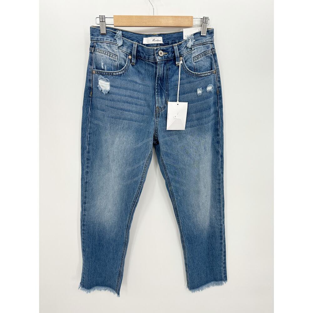Kancan Womens High Rise Straight Denim Jeans Size 26/5 NWT Cotton Raw Hem